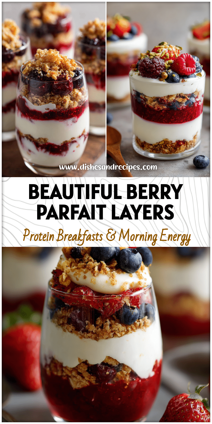 Layered Yogurt Parfait with fresh berries, Yogurt With Granola, and Greek Yogurt Parfait Healthy cups styled for brunch.